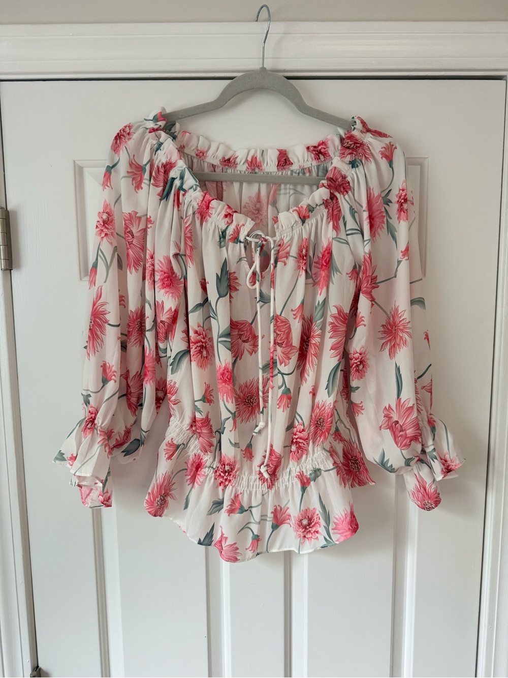 Amazon Pink Floral Off-Shoulder Blouse on Cream